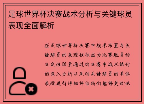 足球世界杯决赛战术分析与关键球员表现全面解析