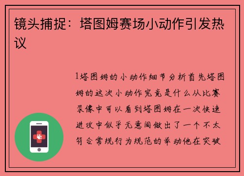 镜头捕捉：塔图姆赛场小动作引发热议